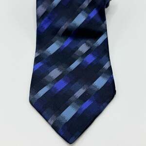 Tino Cosma Made in Italy Blue Black Geometric Striped Silk Necktie